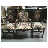 3 VINTAGE MATCHING UPHOLSTERED CHAIRS, HOBNAILED,