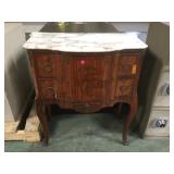 ANTIQUE LOCKING HALL TABLE W/ METAL ACCENTS,
