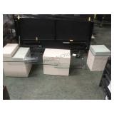 GLASSTOP COFFEE TABLE & 2 END TABLES ON CERAMIC