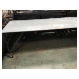 8' X3' PAINTED GREY WOOD TABLE ON WHEELS