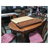 WOODEN DINING TABLE WITH 3 EXTENSIONS & 6 CHAIRS