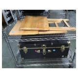 3RD&4TH SHELF, 2 WOOD TV TRAYS & STORAGE TRUNK