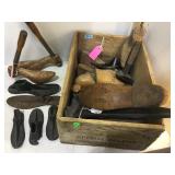 VINTAGE WOOD CRATE FULL OF VINTAGE SHOEMAKER VINTAGE WOOD CRATE FULL OF VINTAGE SHOEMAKER