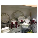 53 PIECES OF IMPERIAL CHINA & RED/CRYSTAL STEMWARE 53 PIECES OF IMPERIAL CHINA & RED/CRYSTAL STEMWARE