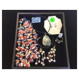 TRAY LOT ,SHELL NECKLACES, STERLING/PEARL RING, TRAY LOT ,SHELL NECKLACES, STERLING/PEARL RING,