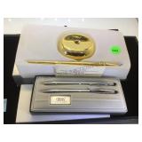 SET OF CROSS PENS & BRASS PEN HOLDER & PEN SET SET OF CROSS PENS & BRASS PEN HOLDER & PEN SET