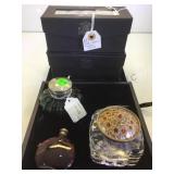 2 CRYSTAL VOTIVES, 2 INK WELLS & PERFUME BOTTLE 2 CRYSTAL VOTIVES, 2 INK WELLS & PERFUME BOTTLE