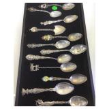 TRAY LOT OF STERLING SILVER SOUVENIR SPOONS TRAY LOT OF STERLING SILVER SOUVENIR SPOONS
