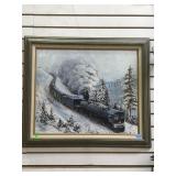 OIL ON CANVAS TRAIN FRAMED & ARTIST SIGNED OIL ON CANVAS TRAIN FRAMED & ARTIST SIGNED
