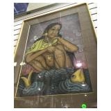 HAND-PAINTED ON FABRIC ASIAN THEMED FRAMED PICTURE HAND-PAINTED ON FABRIC ASIAN THEMED FRAMED PICTURE