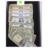 TRAY LOT OF ONE & FIVE DOLLAR SILVER CERTIFICATES TRAY LOT OF ONE & FIVE DOLLAR SILVER CERTIFICATES