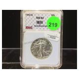1942-S WALKING LIBERTY HALF DOLLAR, CASED & GRADED 1942-S WALKING LIBERTY HALF DOLLAR, CASED & GRADED