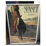 VINTAGE FRAMED SUNSET JULY POSTER VINTAGE FRAMED SUNSET JULY POSTER
