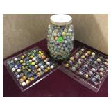 JAR OF MARBLES & FLAT OF DESIGNER MARBLES & FLAT JAR OF MARBLES & FLAT OF DESIGNER MARBLES & FLAT