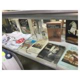 SHELF LOT OF HORSE RACING BOOKS, SET OF GLASSES & SHELF LOT OF HORSE RACING BOOKS, SET OF GLASSES &