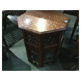 INDIAN STYLE END TABLE WITH CARVED SIDES & INDIAN STYLE END TABLE WITH CARVED SIDES &