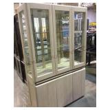 BLONDE BEVELED GLASS FRONT CURIO, WAMBOLD CABINET BLONDE BEVELED GLASS FRONT CURIO, WAMBOLD CABINET