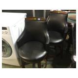 PAIR OF WOODEN UPHOLSTERED SWIVEL CHAIRS PAIR OF WOODEN UPHOLSTERED SWIVEL CHAIRS