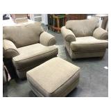 2 TAUPE PILLOW BACKED EAASY CHAIRS WITH 2 TAUPE PILLOW BACKED EAASY CHAIRS WITH