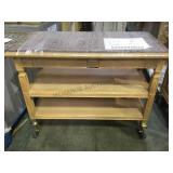 BRASS HANDLED, GRANITE TOP ROLLING SERVING CART BRASS HANDLED, GRANITE TOP ROLLING SERVING CART