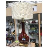 LARGE CERAMIC TABLE LAMP WITH ORNATE SHADE LARGE CERAMIC TABLE LAMP WITH ORNATE SHADE