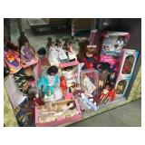 SHELF LOT OF DOLLS, BARBIES, STAR WARS & MORE SHELF LOT OF DOLLS, BARBIES, STAR WARS & MORE