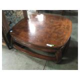 VINTAGE BOWED LEG COFFEE TABLE WITH BRASS ACCENTS VINTAGE BOWED LEG COFFEE TABLE WITH BRASS ACCENTS