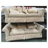 2 GOLD COLORED PILLOW BACKED SOFAS 2 GOLD COLORED PILLOW BACKED SOFAS