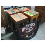 4 WOODEN STOOLS & A TABLE TOPPER 4 WOODEN STOOLS & A TABLE TOPPER