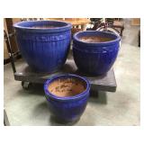 3 LARGE MATCHING COLBALT BLUE PLANTERS 3 LARGE MATCHING COLBALT BLUE PLANTERS
