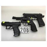 3 BLACK PLASTIC PROP PISTOLS