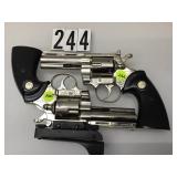 PAIR OF PROP METAL CROME REVOLVERS PAIR OF PROP METAL CROME REVOLVERS