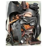 LARGE LOT OF LEATHER HOLSTERS AND POUCHES LARGE LOT OF LEATHER HOLSTERS AND POUCHES