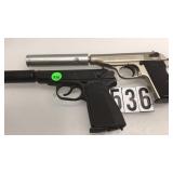 PAIR OF METAL BLANK PISTOLS WITH SILENCERS - PAIR OF METAL BLANK PISTOLS WITH SILENCERS -