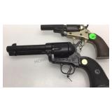 PAIR OF METAL PROP REVOLVERS - ONE BLACK POWDER PAIR OF METAL PROP REVOLVERS - ONE BLACK POWDER