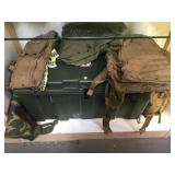 LARGE RED CROSS MILITARY TRUNK , CAMO BACKPACKS