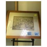 VINTAGE FRAMED PHOTO OF GILRAYS CARTOON