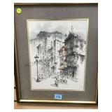 FRAMED & MATTED ASIAN THEMED STREET SCENE PRINT