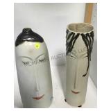 2 TALL FACE VASES, 16' TALL