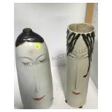 2 TALL FACE VASES, 16" TALL