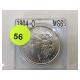 1904-O MORGAN SILVER DOLLAR, CASED