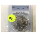 1889 PCGS AU58 MORGAN SILVER DOLLAR