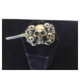 HEAVY VINTAGE STERLING 10 SKULL BIKER RING