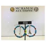 HANDMADE 2.5' TURQUOISE HOOP FEATHER STERLING