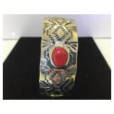 NATIVE AMERICAN CUFF WITH CORAL GEMSTONE