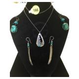 STERLING?TURQUOISE NECKLACE, 2 PAIRS OF