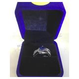 1 CT BLUE SAPPHIRE, 2-POINTS DIAMONDS & STERLING