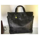 COACH XXL BLACK LEATHER SHOPPER W/STRAP