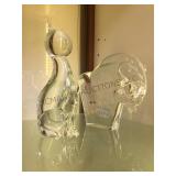 ORREFORS  CRYSTAL BUFFALO & CAT , BOTH SIGNED