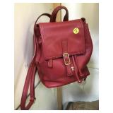 RED LEATHER COACH, BACK PACK HAND BAG